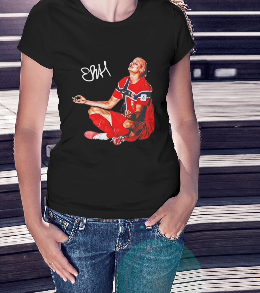 Erling Haaland Norway Football Meditation Pose Signature T-Shirt