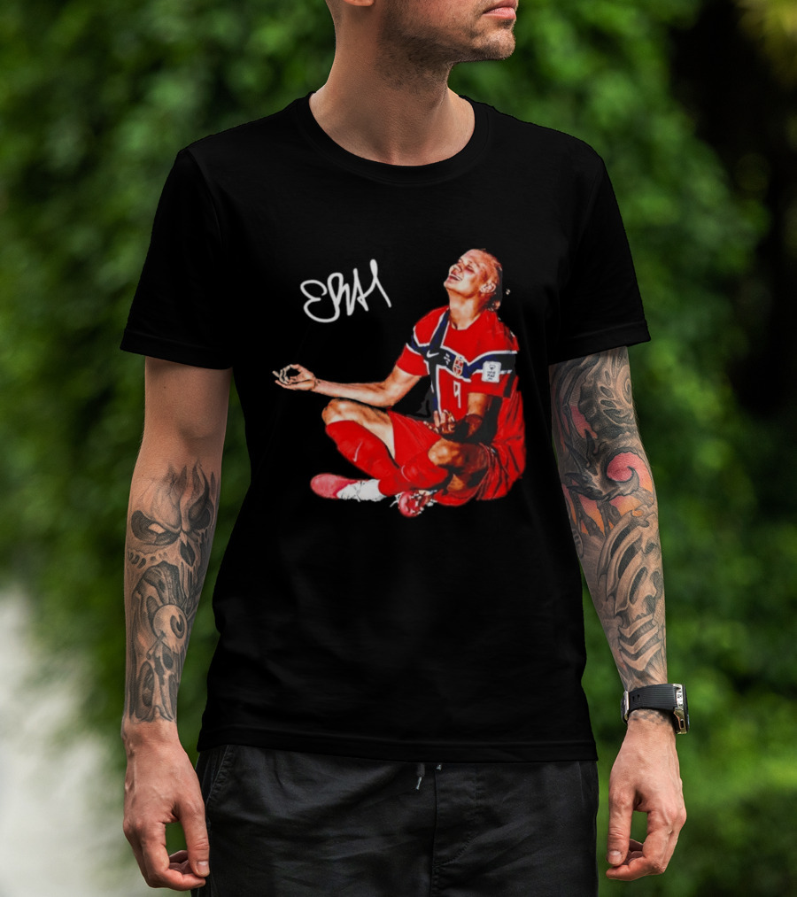 Erling Haaland Norway Football Meditation Pose Signature T-Shirt