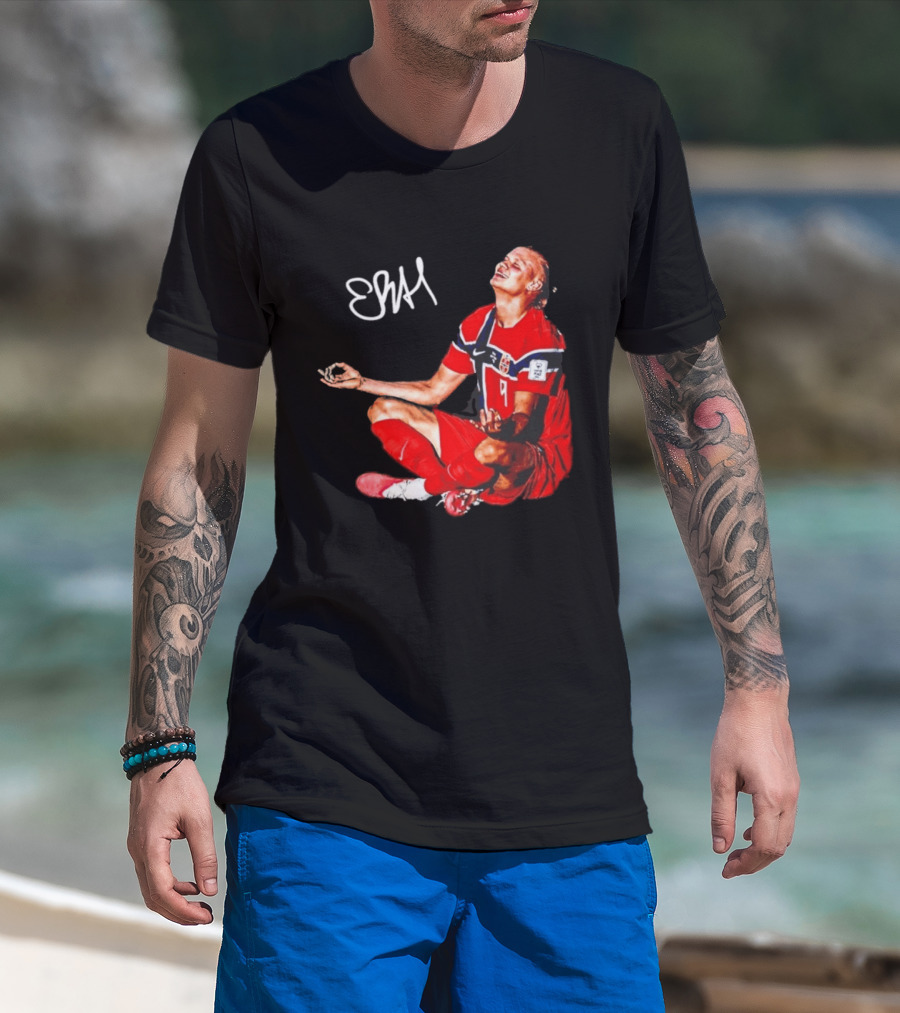 Erling Haaland Norway Football Meditation Pose Signature T-Shirt