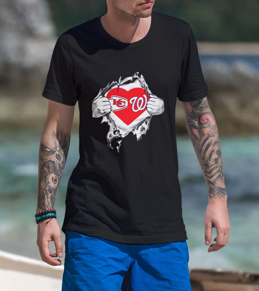 Sport KC Chiefs Washington Nationals Heart Reveal T-Shirt