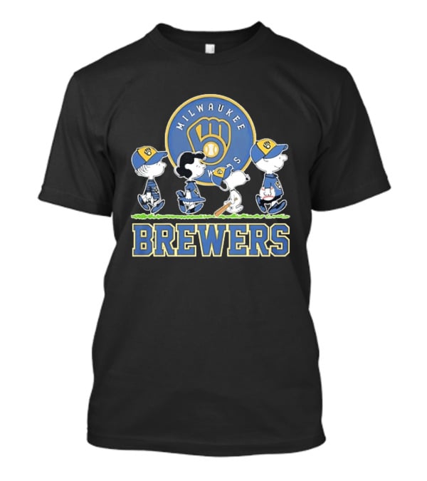 Milwaukee Brewers Peanuts Characters Baseball Team Collaboration T-Shirt