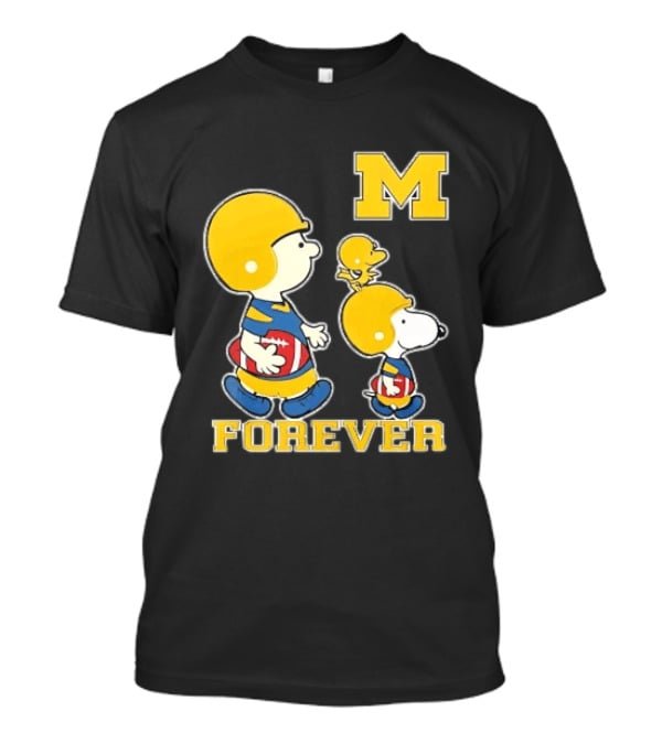 Peanuts Forever Michigan Wolverines M Football Charlie Brown Snoopy Woodstock T-Shirt