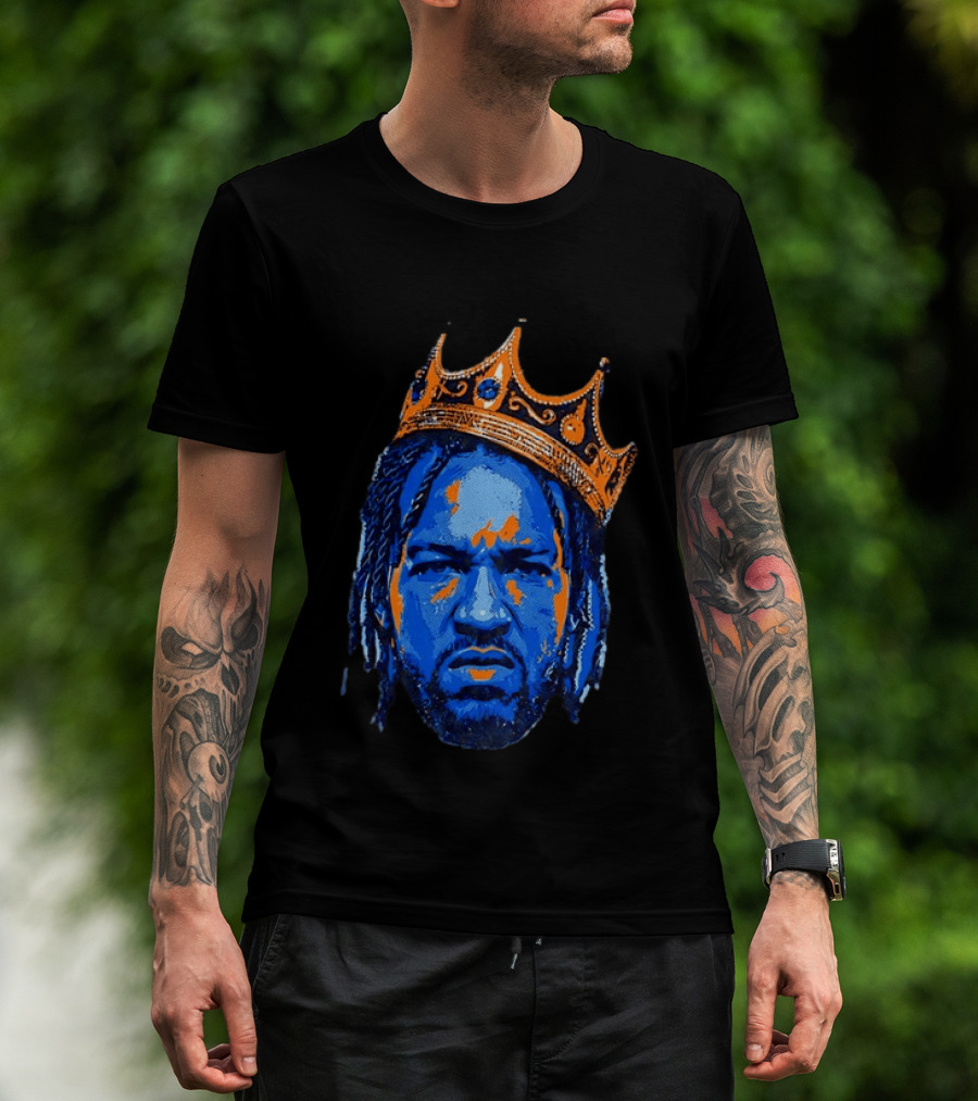 Jalen Brunson New York Knicks King Of New York Orange Crown Blue T-Shirt
