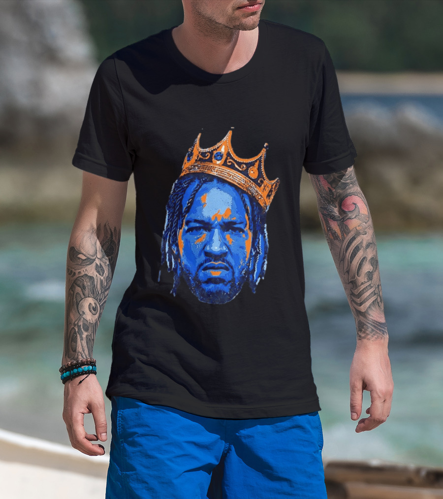 Jalen Brunson New York Knicks King Of New York Orange Crown Blue T-Shirt