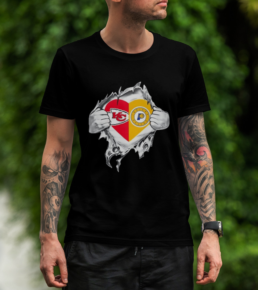 Kansas City Chiefs Indiana Pacers Heart Torn Open T-Shirt