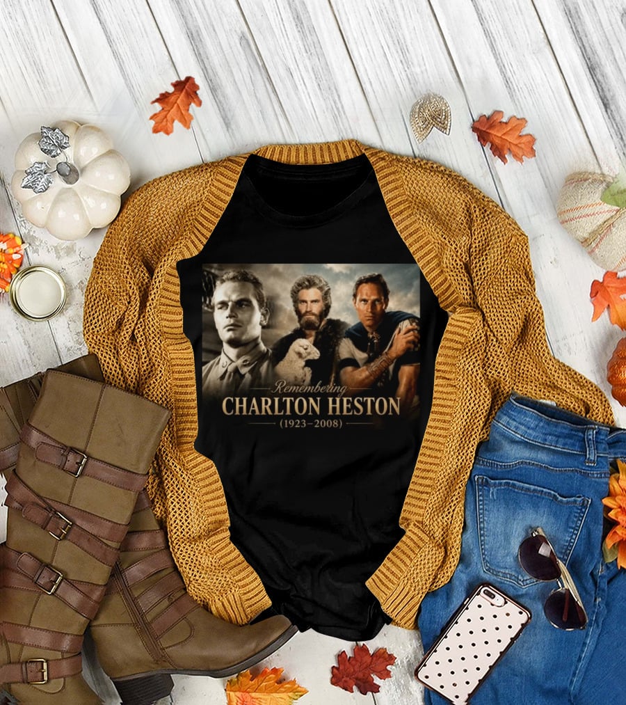 Remembering Charlton Heston 1923 2008 From B 25 Aerial Gunner to Moses and Iconic Roles T-Shirt
