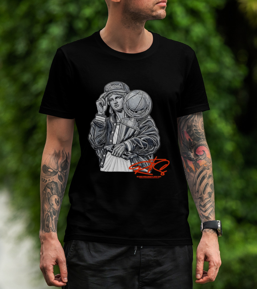 Retired From Society New York Freedom Is A State Of Mind Statue Holding Trophy T-Shirt