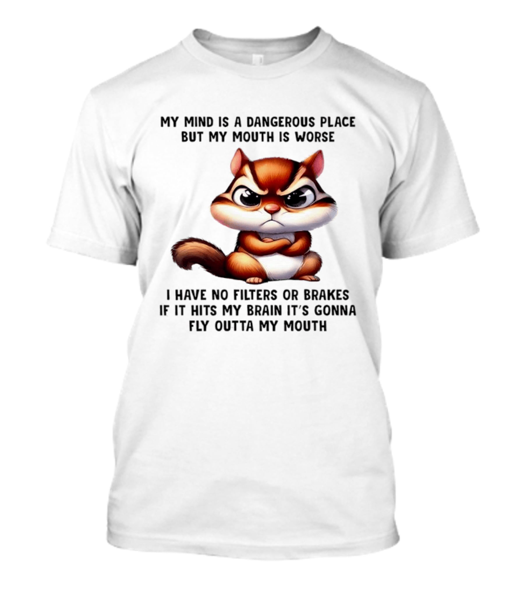 Angry Squirrel My Mind Is A Dangerous Place No Filters Or Brakes Fly Outta My Mouth T-Shirt