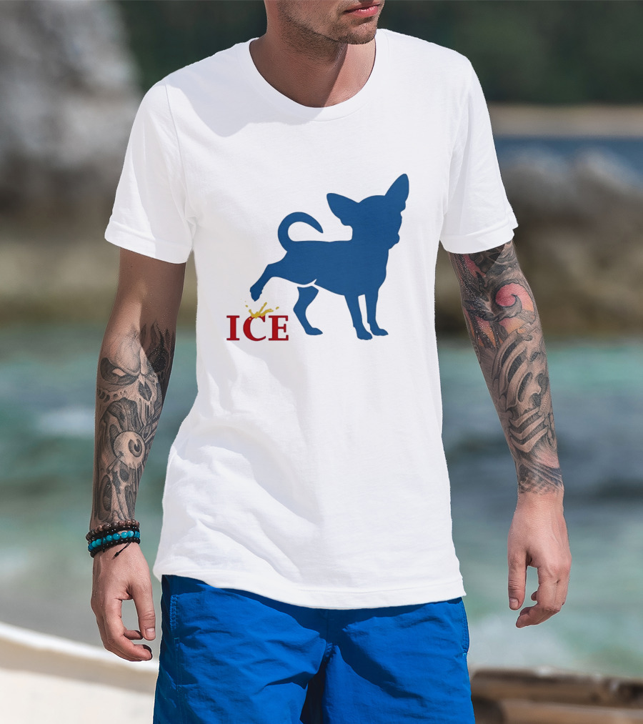 Chihuahua Urinating On ICE Text Representation T-Shirt