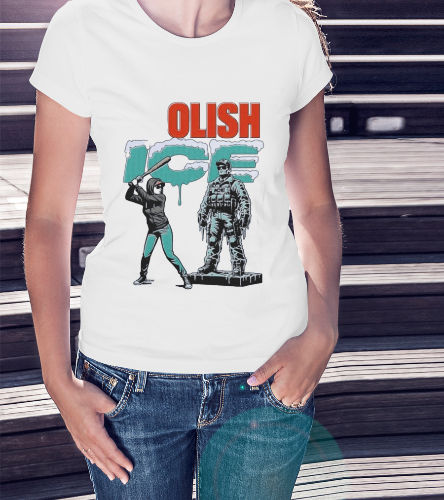 Krime Olish ICE Woman With Baseball Bat Smashing Statue T-Shirt