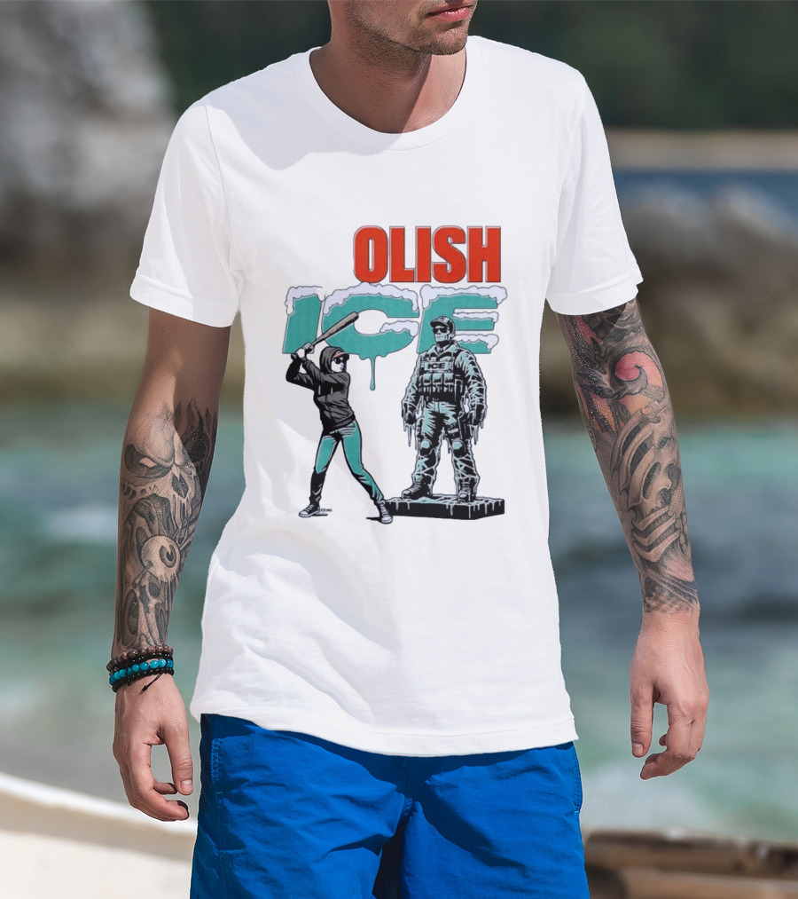 Krime Olish ICE Woman With Baseball Bat Smashing Statue T-Shirt