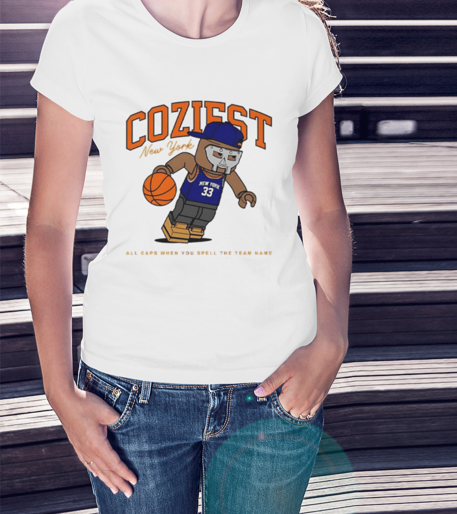 Coziest New York MF DOOM Patrick Ewing Knicks All Caps Basketball Lego T-Shirt