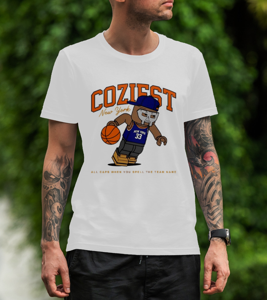 Coziest New York MF DOOM Patrick Ewing Knicks All Caps Basketball Lego T-Shirt
