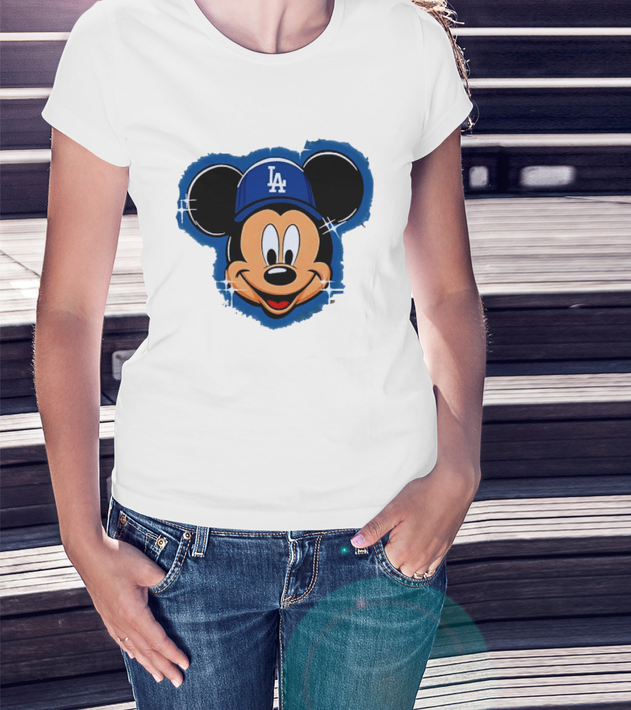 Mickey Mouse Wearing LA Dodgers Hat T-Shirt