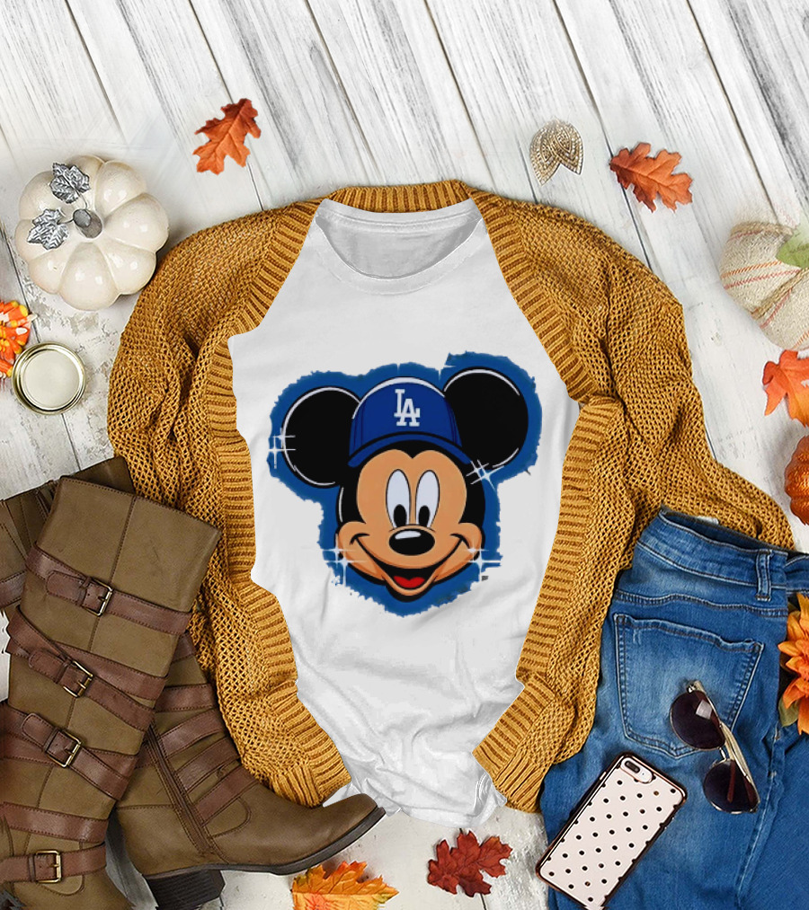 Mickey Mouse Wearing LA Dodgers Hat T-Shirt