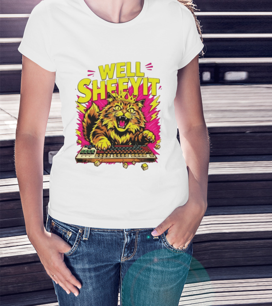 Well Sheeyit Crowned Cat Typing On Keyboard T-Shirt