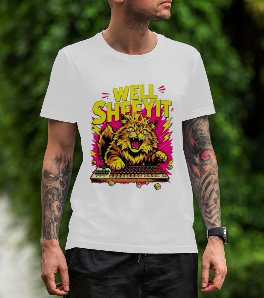 Well Sheeyit Crowned Cat Typing On Keyboard T-Shirt
