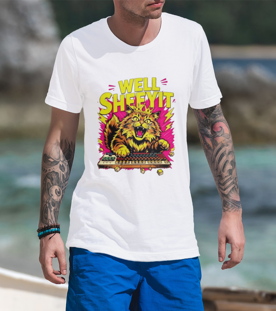 Well Sheeyit Crowned Cat Typing On Keyboard T-Shirt