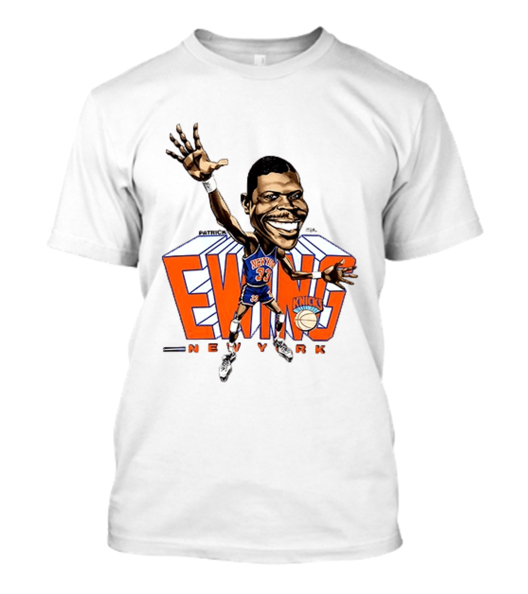Patrick Ewing New York Knicks NBA Caricature Basketball Legend T-Shirt