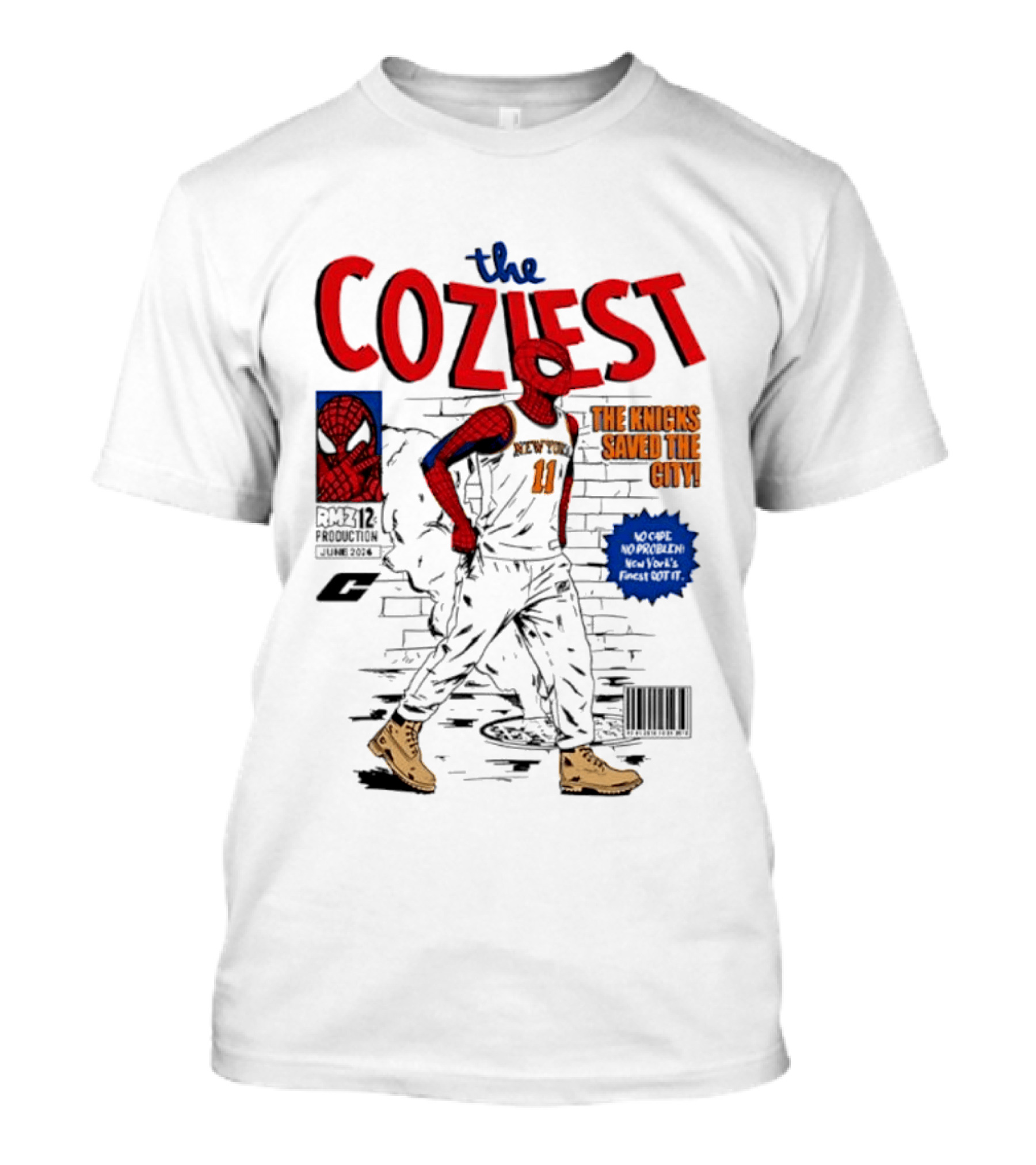 The Coziest Spider Man New York Knicks 01 The Knicks Saved The City No Cape No Problem T-Shirt
