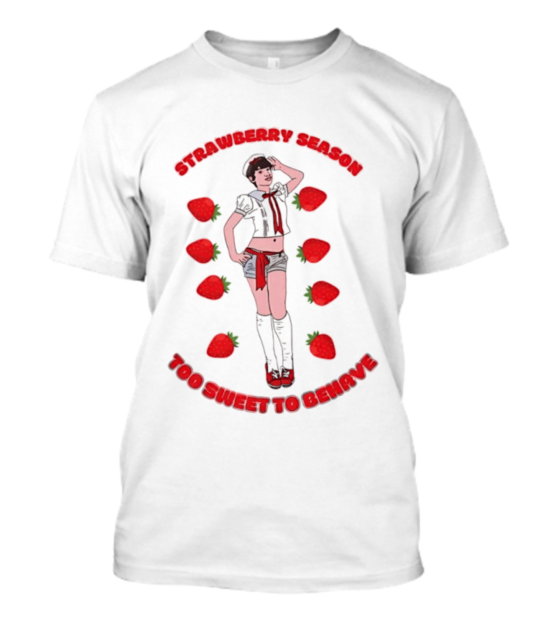 Strawberry Season Too Sweet To Behave Sailor Girl Fruit T-Shirt