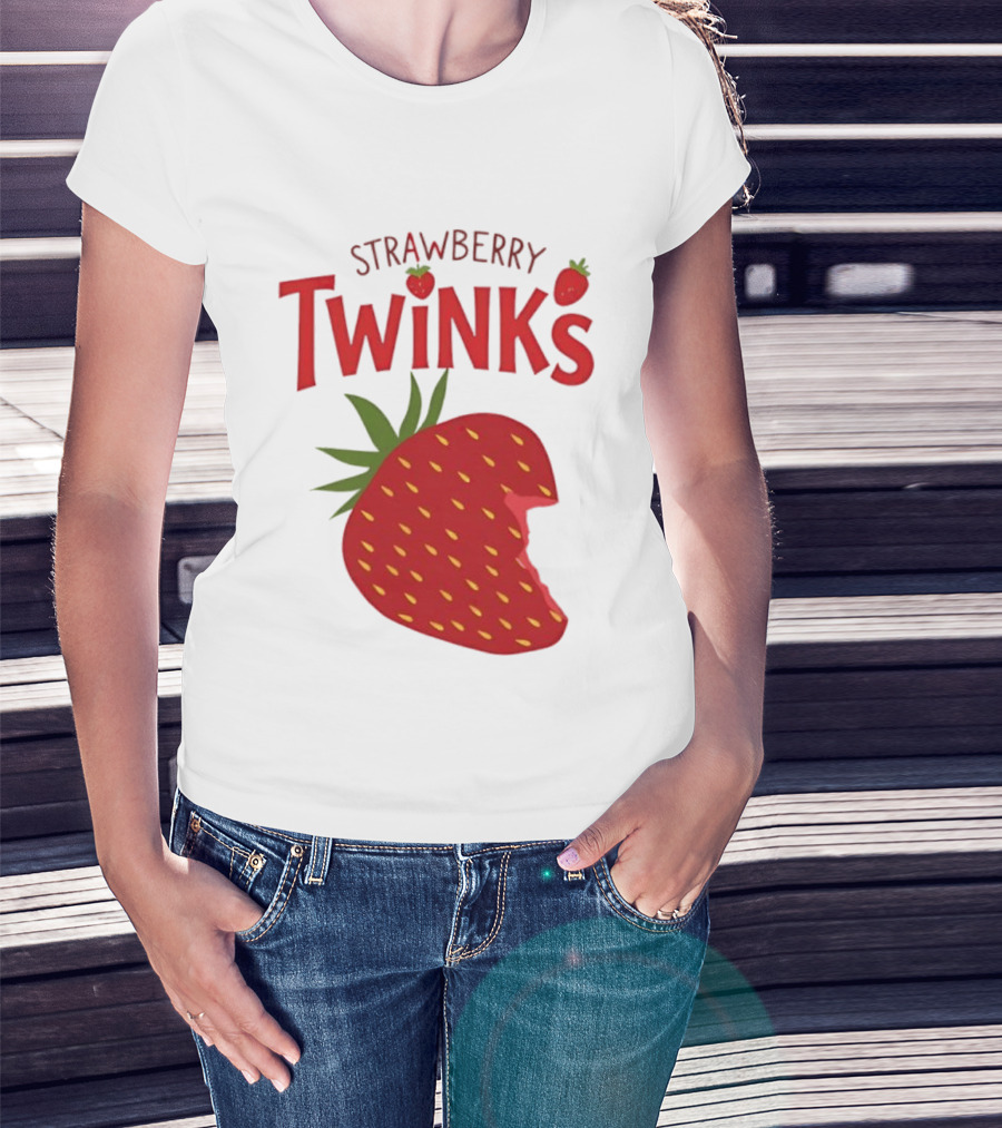 Strawberry Twinks Fruit Snack Pun Playful Bite T-Shirt
