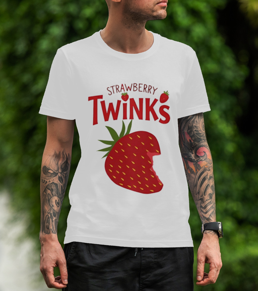 Strawberry Twinks Fruit Snack Pun Playful Bite T-Shirt