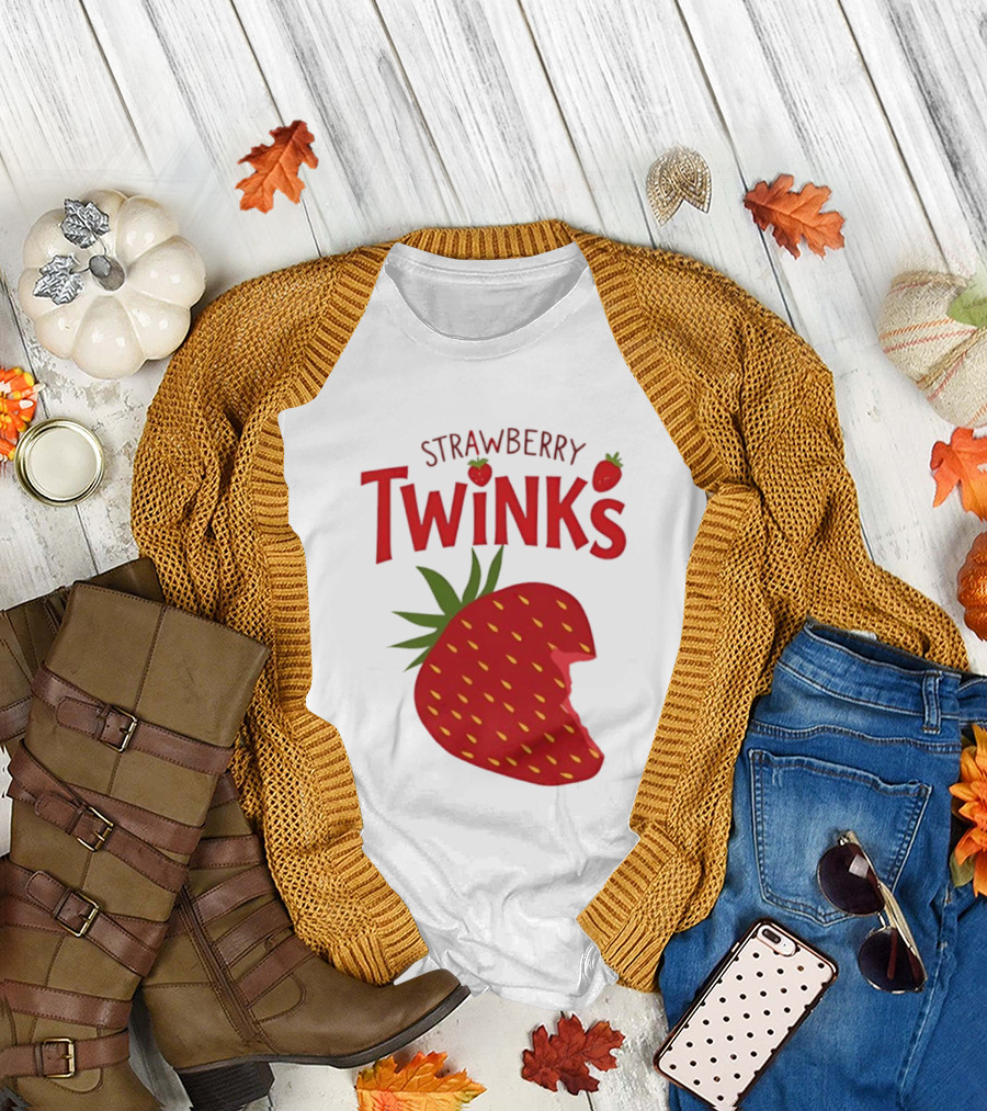 Strawberry Twinks Fruit Snack Pun Playful Bite T-Shirt