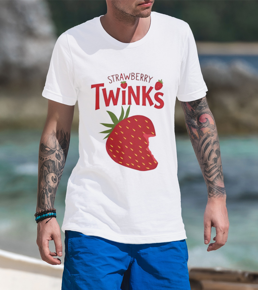 Strawberry Twinks Fruit Snack Pun Playful Bite T-Shirt