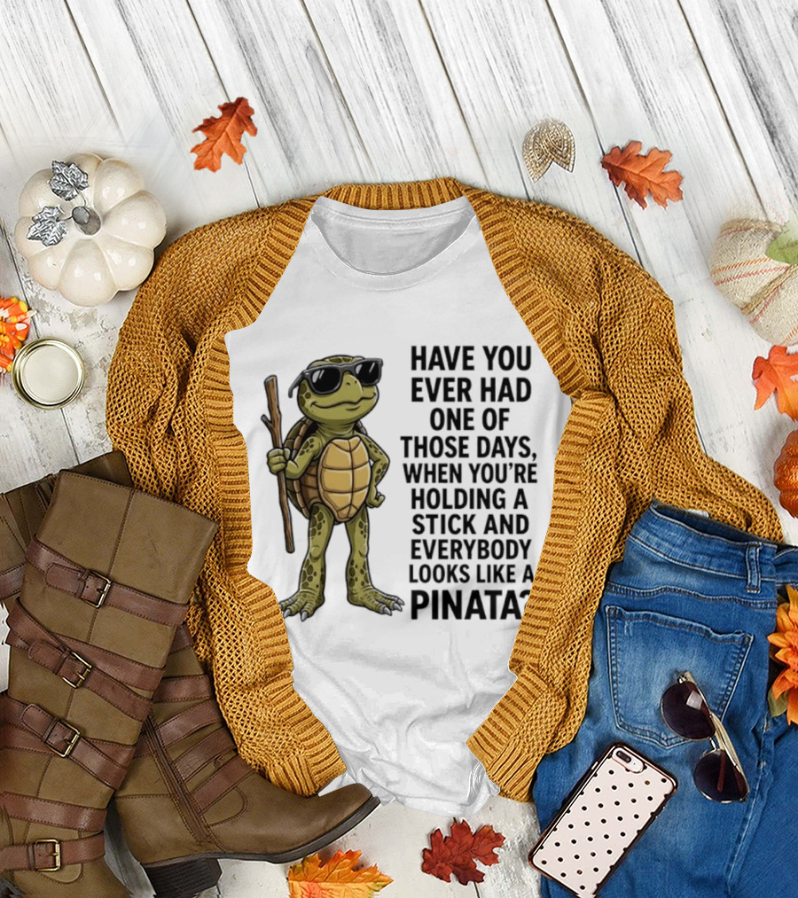Have You Ever Had One of Those Days Turtle Holding a Stick Looking Like a Pinata T-Shirt
