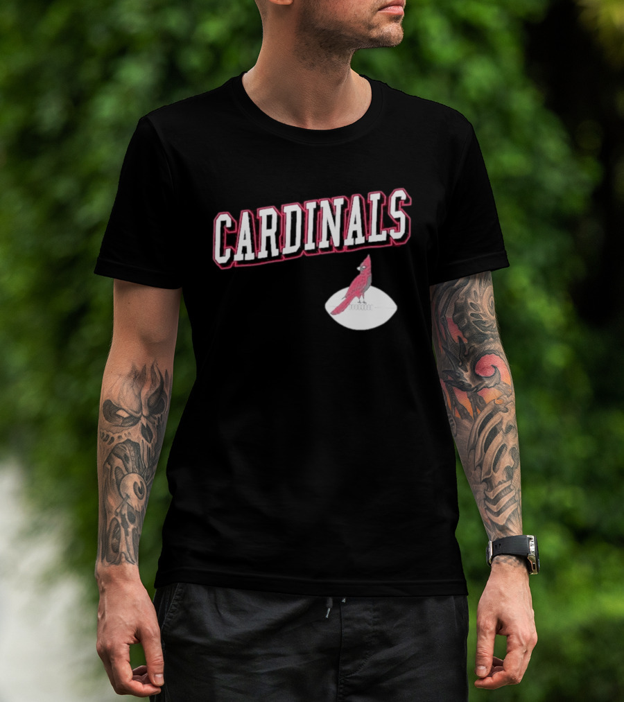 Arizona Cardinals Black Text With Cardinal On Football T-Shirt