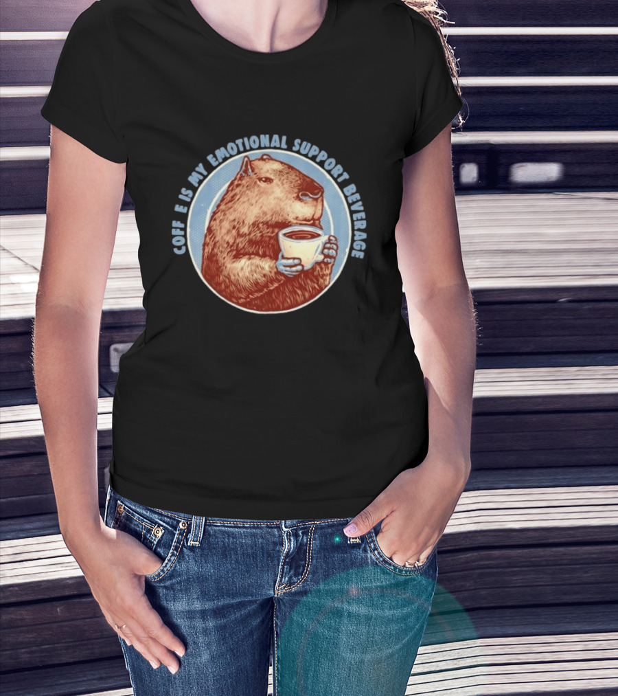 Capybara Coffee Is My Emotional Support Beverage Retro Style Animal Lovers T-Shirt