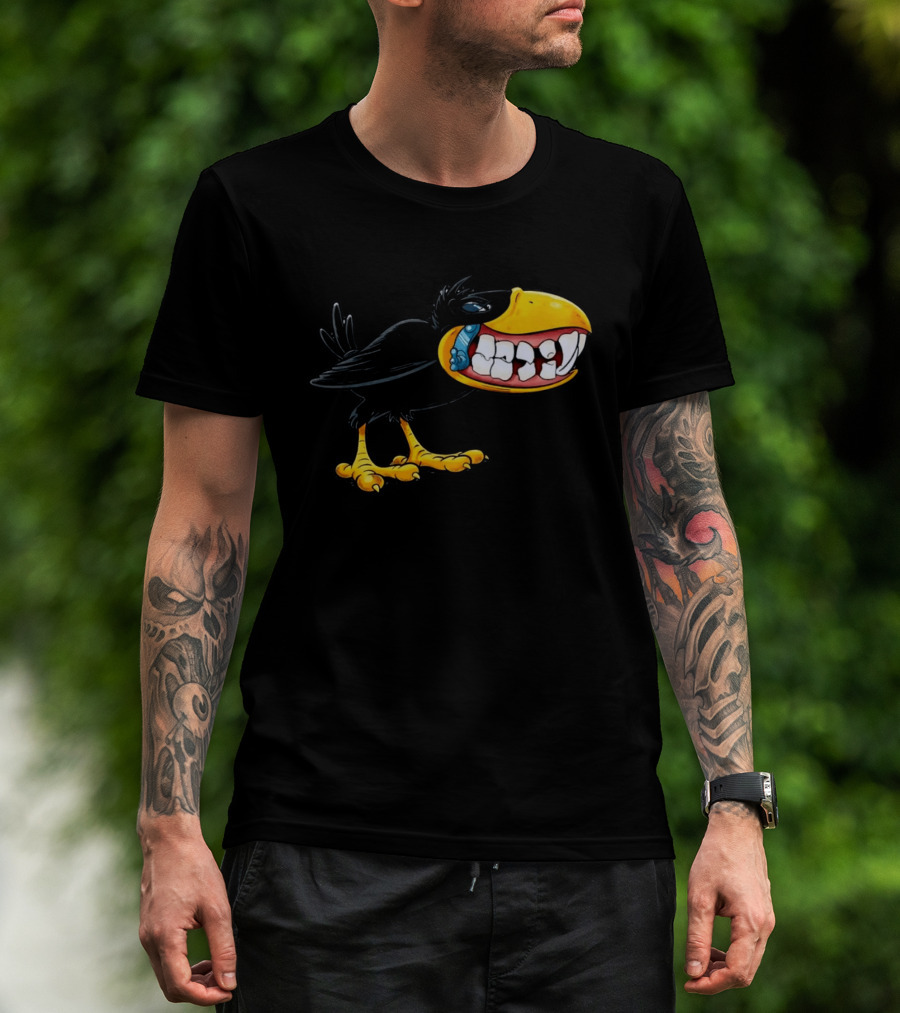 Crow With Huge Teeth Cartoon Blue Phone Green T-Shirt