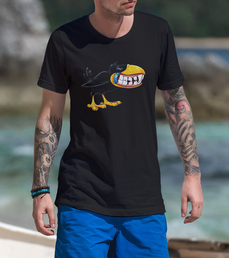 Crow With Huge Teeth Cartoon Blue Phone Green T-Shirt