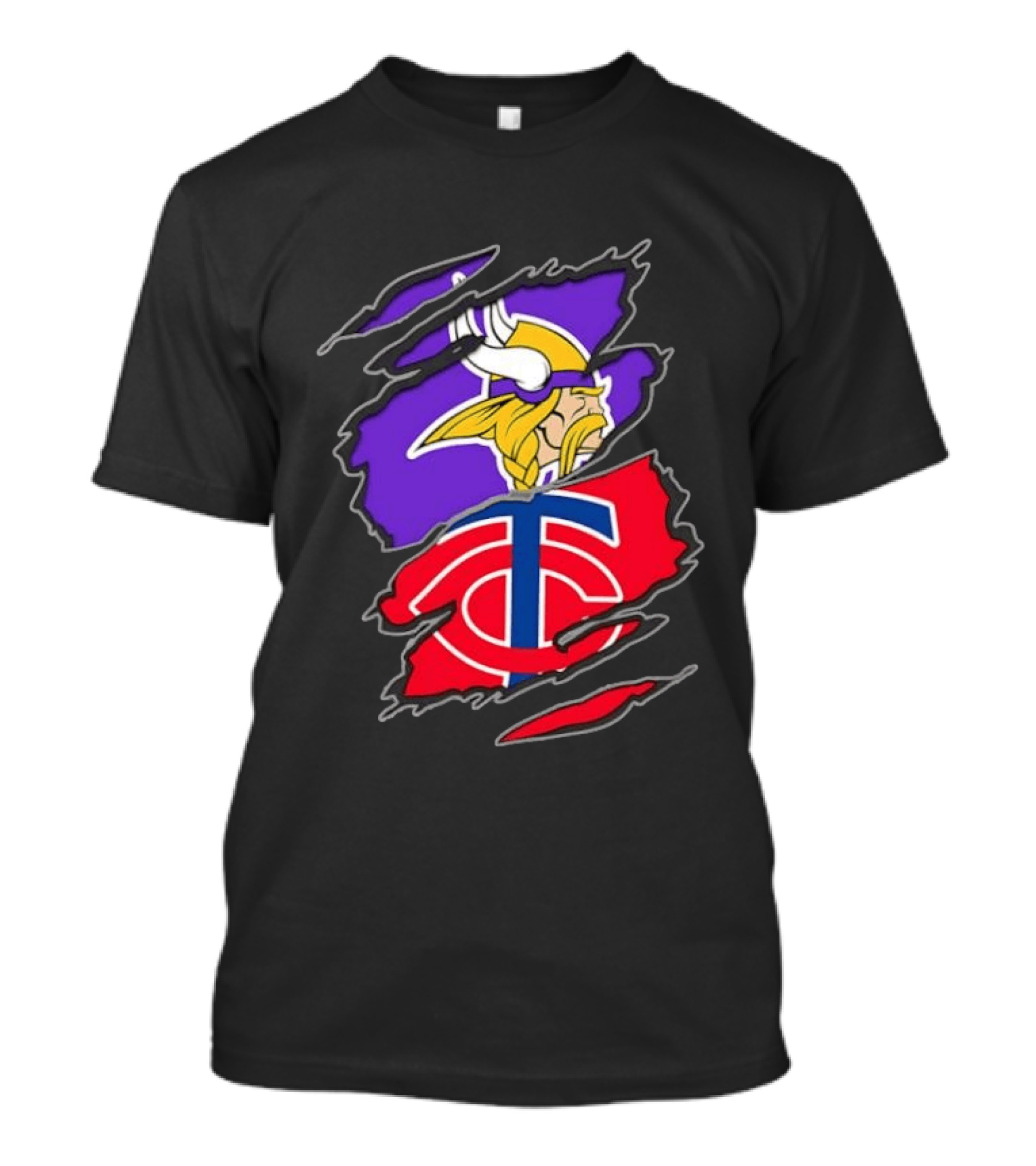 Minnesota Vikings Minnesota Twins Iconic Team Collaboration Ripped T-Shirt