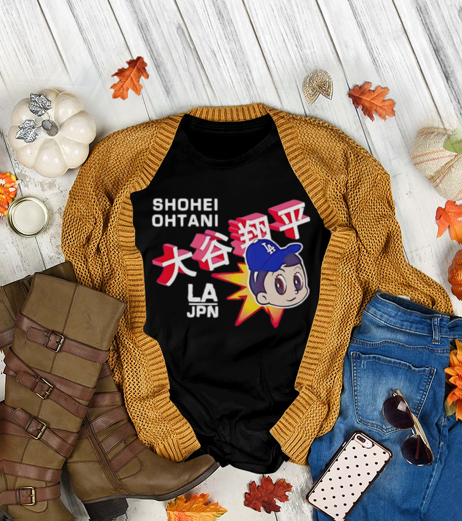 Shohei Ohtani Cartoon LA Dodgers JPN Kanji Characters T-Shirt