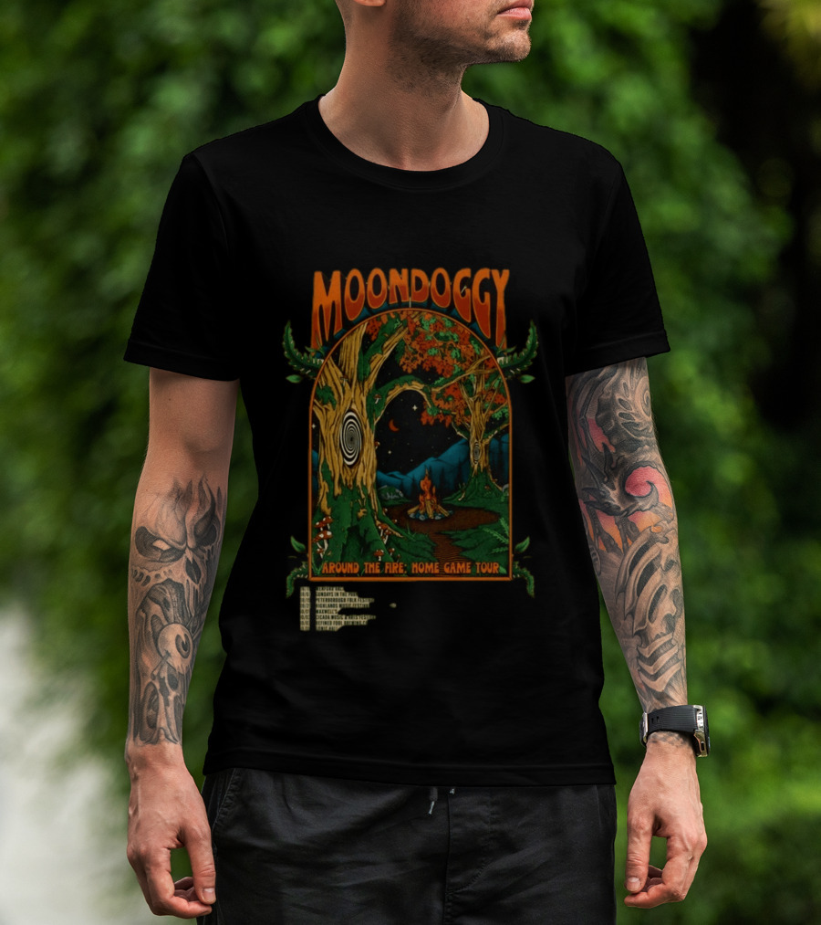 Moondoggy Around The Fire Home Game Tour 2026 Psychedelic Forest Campfire T-Shirt