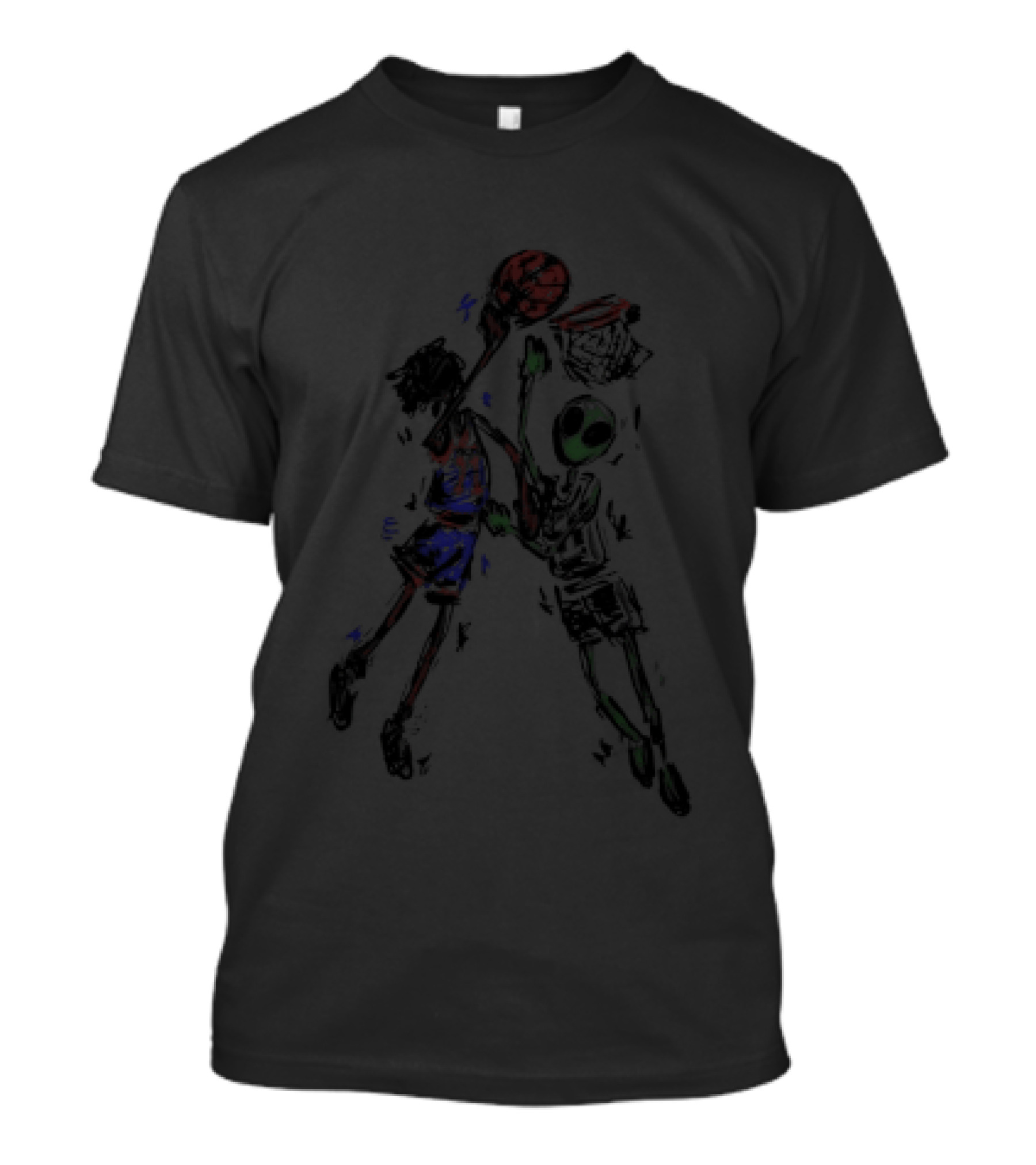 Dunking Basketball Player Vs Alien NBA Sketch Duel T-Shirt
