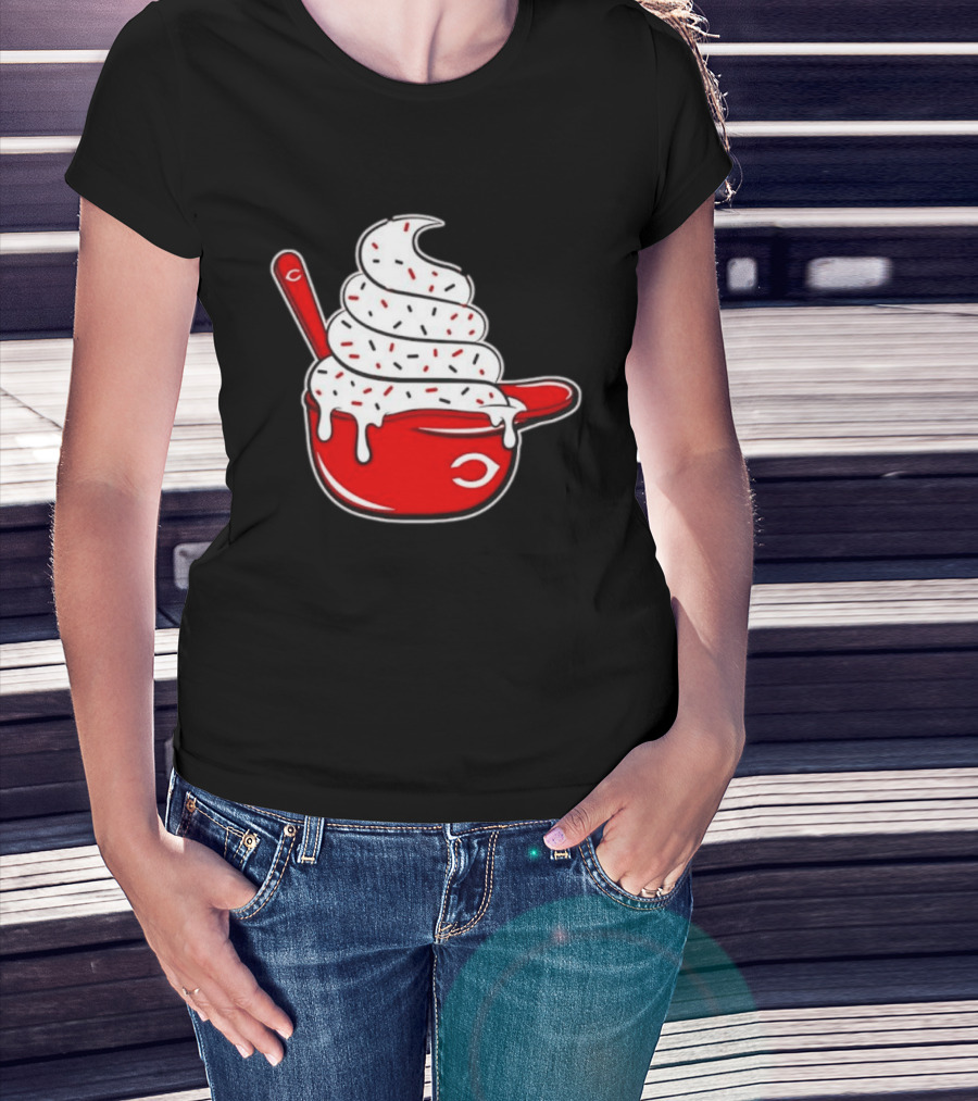 Cincinnati Reds Ice Cream Helmet With Sprinkles And Spoon T-Shirt
