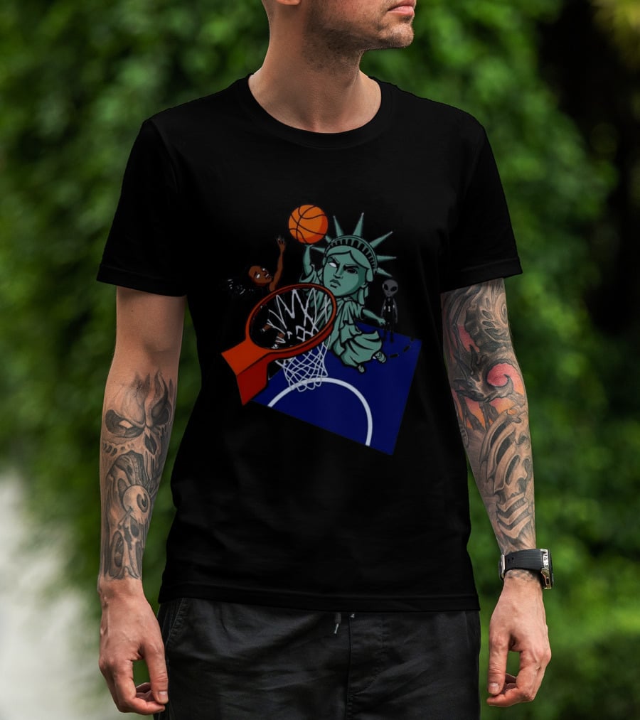 Statue Of Liberty Basketball Dunk With Alien And Athlete Joe Maracic T-Shirt