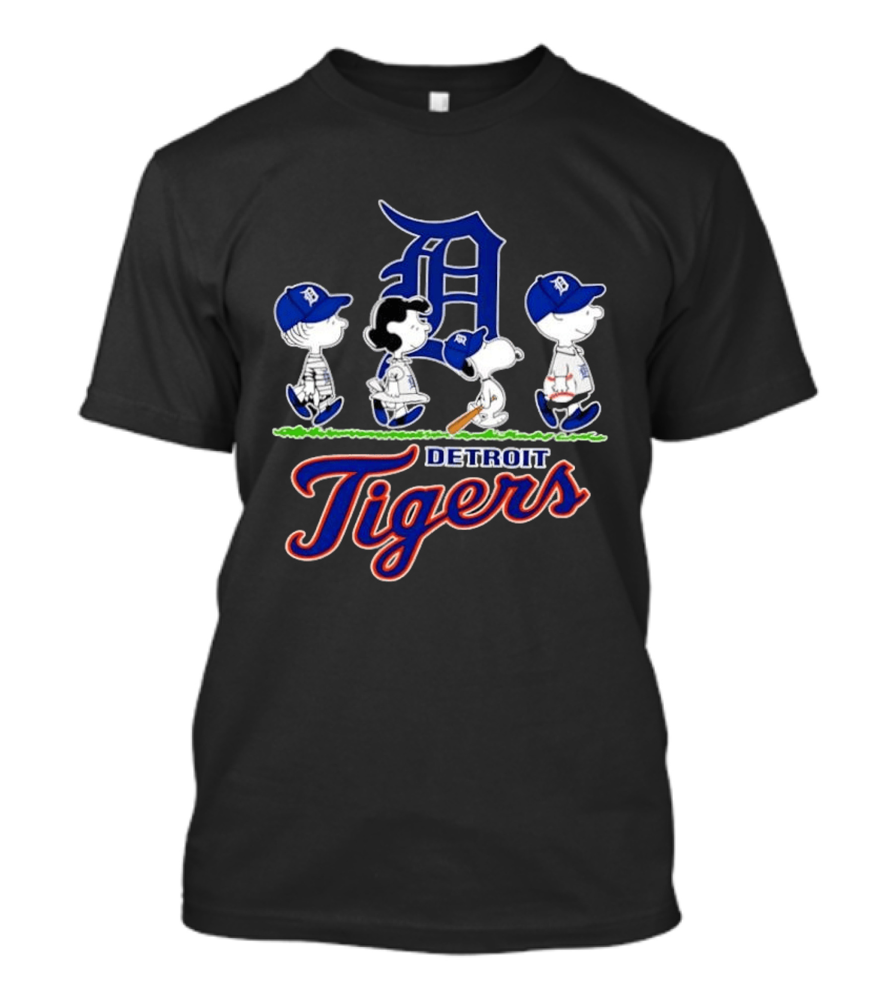 Peanuts Gang Detroit Tigers MLB Collaboration Snoopy Woodstock Baseball Team T-Shirt