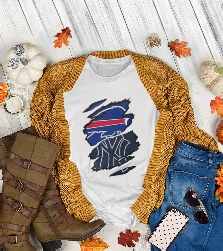 Buffalo Bills New York Yankees Split Collaboration Beneath the Surface T-Shirt
