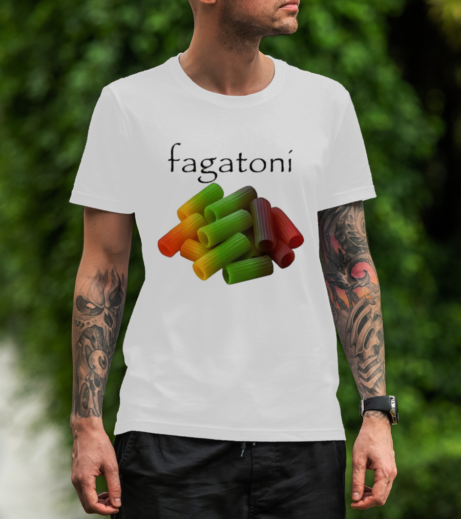 Fagatoni Rainbow Rigatoni Pasta Food Joke Pun LGBTQ+ Pride Humor T-Shirt