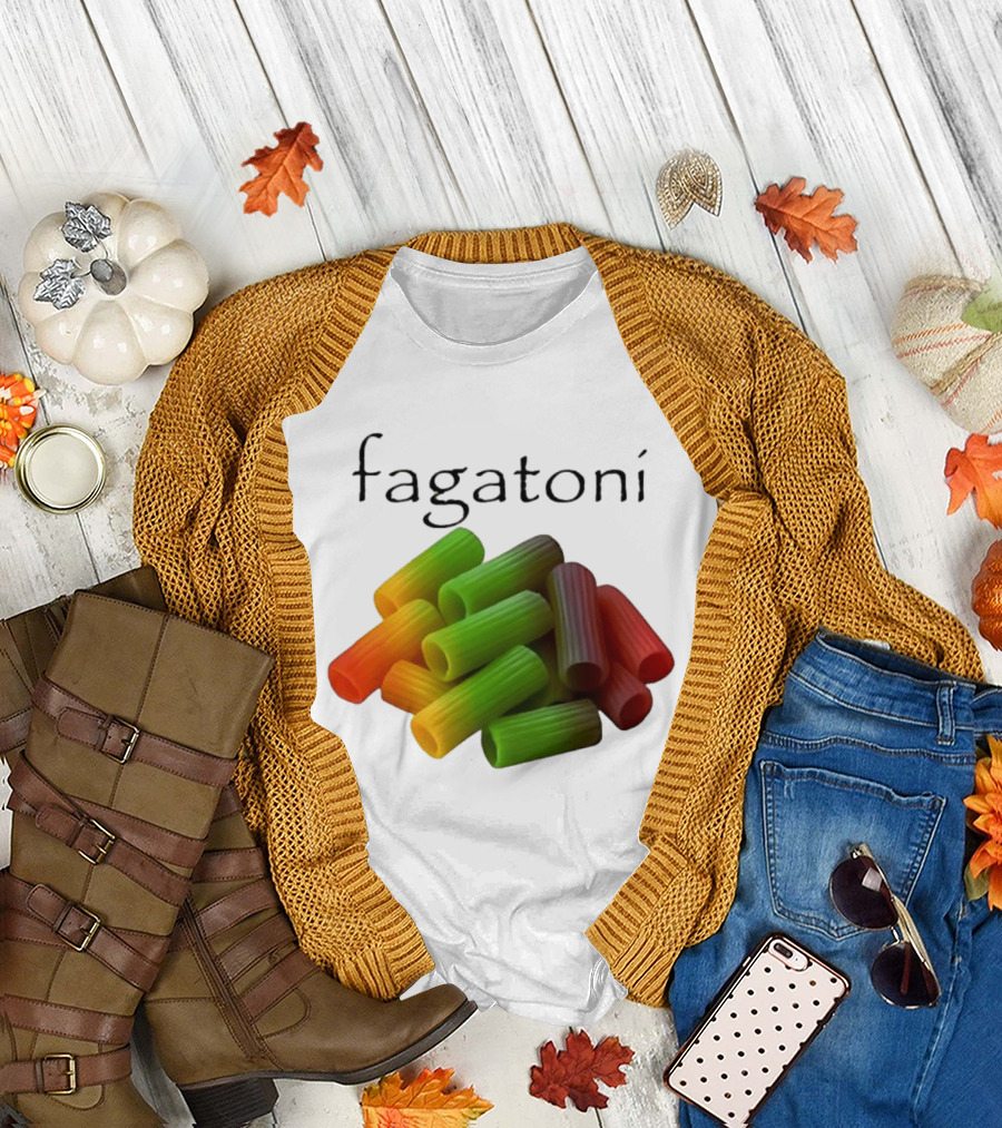 Fagatoni Rainbow Rigatoni Pasta Food Joke Pun LGBTQ+ Pride Humor T-Shirt