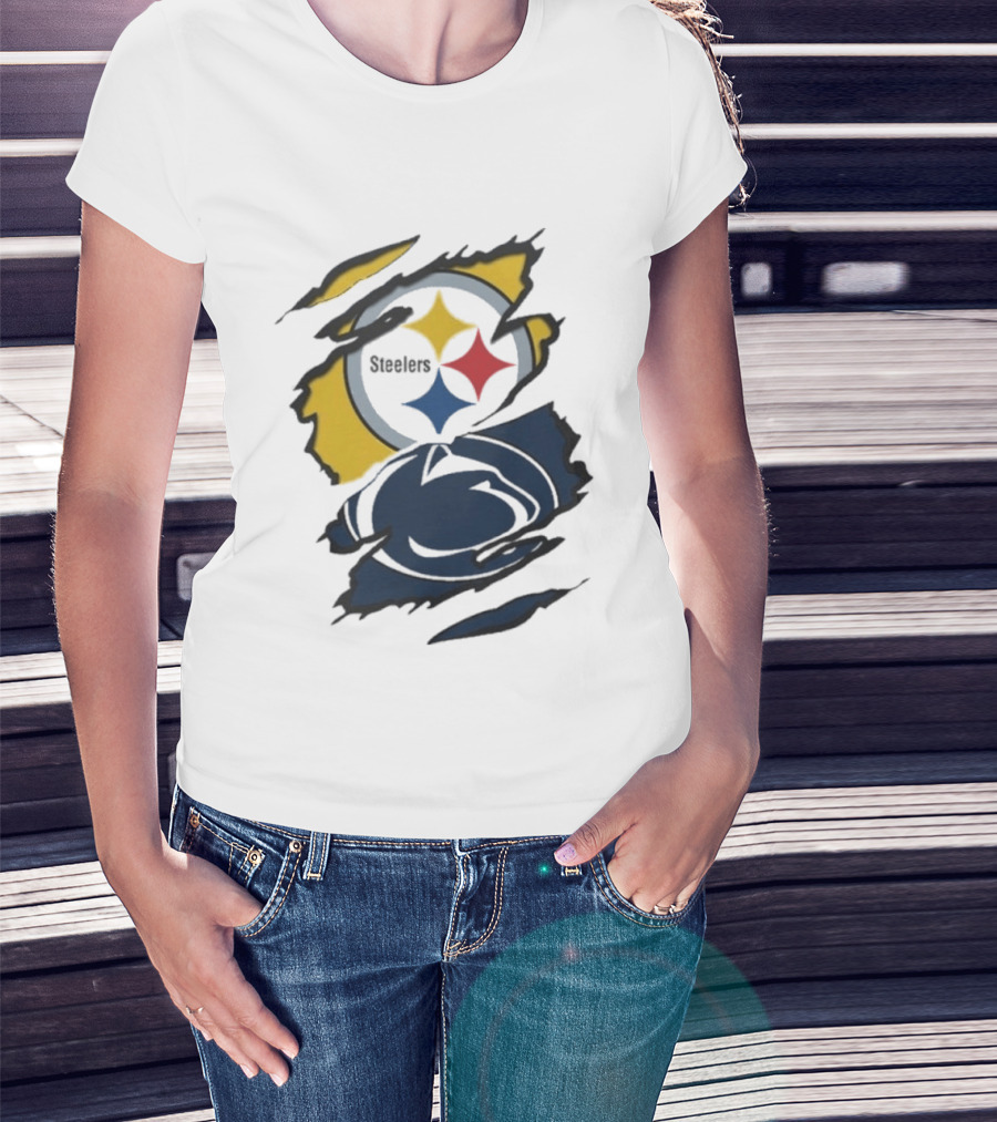 Pittsburgh Steelers Penn State Scratched Logo Fusion Beneath The Surface T-Shirt