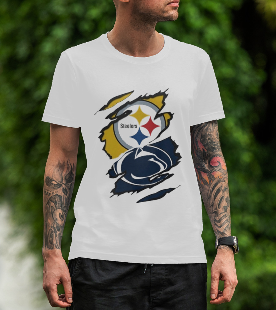 Pittsburgh Steelers Penn State Scratched Logo Fusion Beneath The Surface T-Shirt