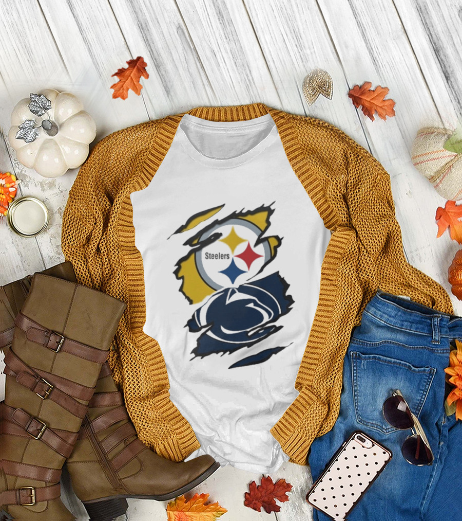 Pittsburgh Steelers Penn State Scratched Logo Fusion Beneath the Surface T-Shirt