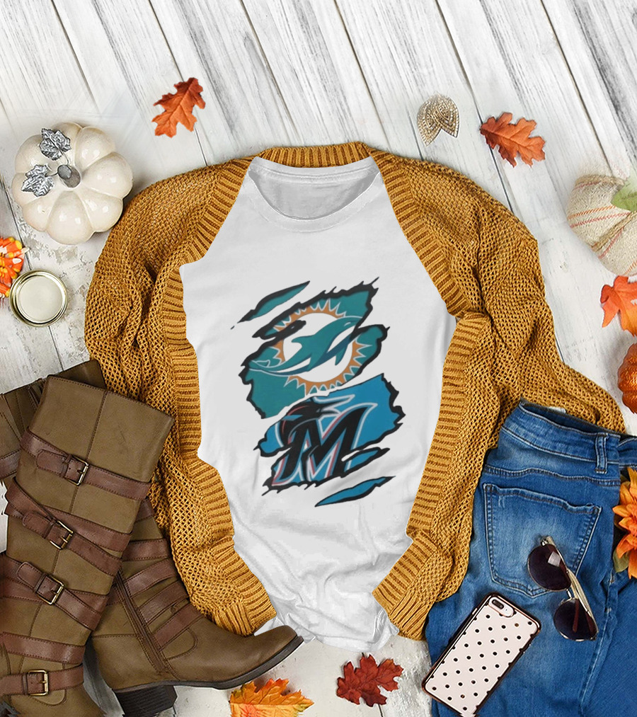 Miami Dolphins Marlins Beneath the Surface NFL MLB T-Shirt