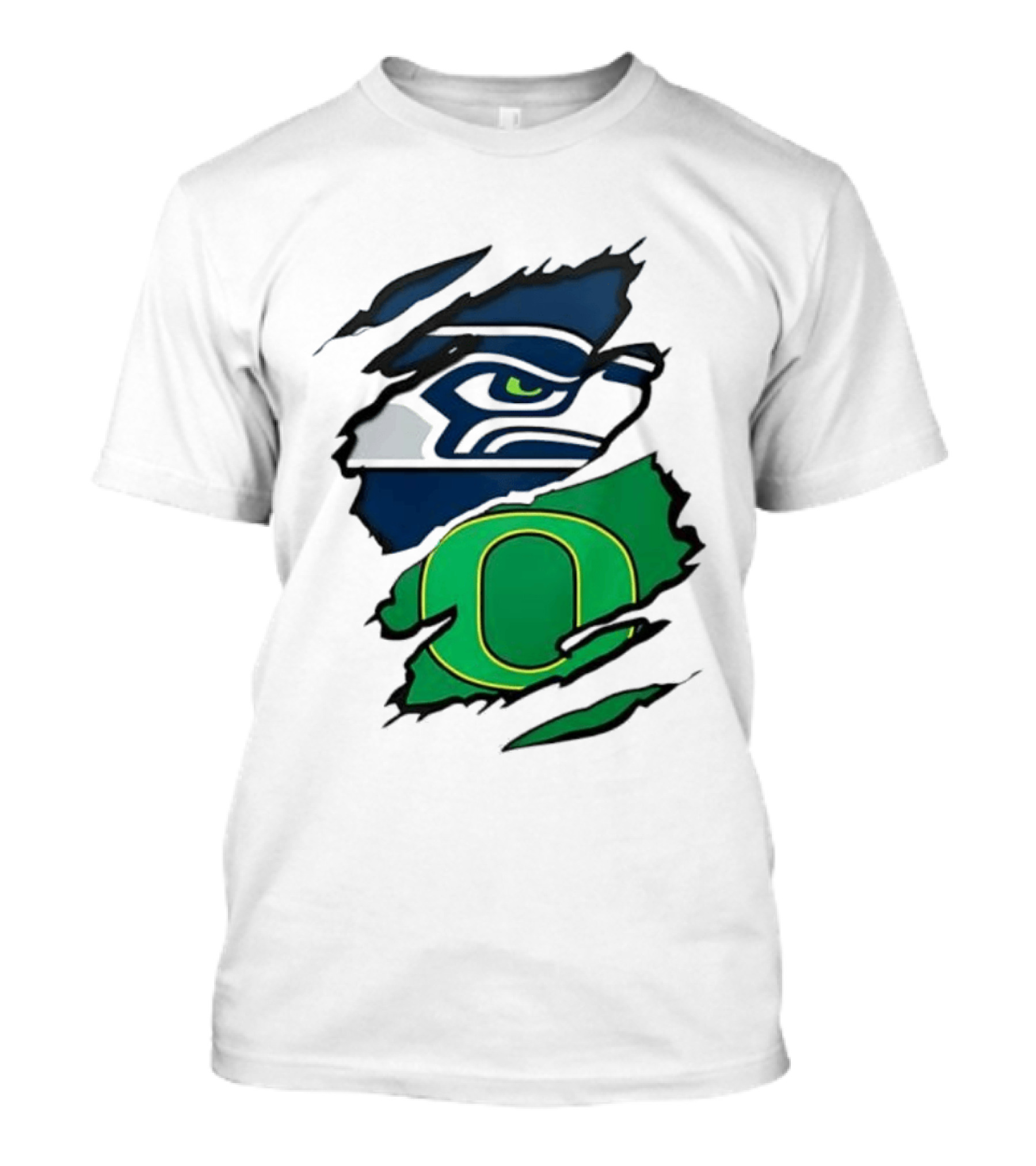 Seattle Seahawks Oregon Ducks Ripped Skin Effect NFL College Team Spirit T-Shirt