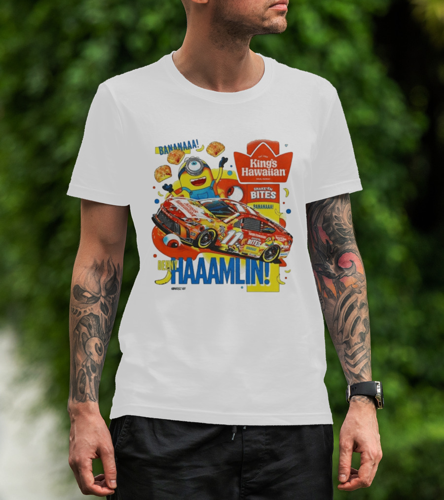 Minions Bananaa With Denny Hamlin King's Hawaiian Shake 'n Bites Racing 2026 T-Shirt